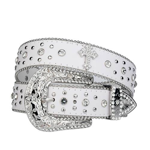 Punk Rhinestone White Belt female male fashion western jeans