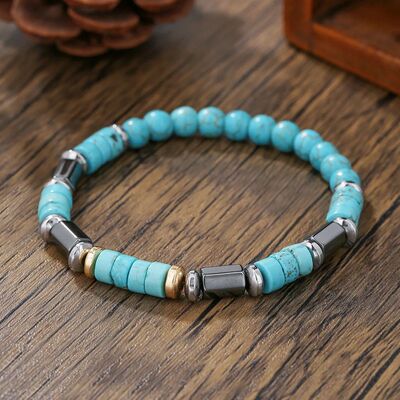 Fashionable Turquoise Black Stone Bead Bracelet Handmade Ela