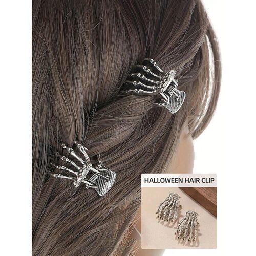 4/2pcs Gothic Punk Skull Claw Clips, Silver Metal Mini Skull
