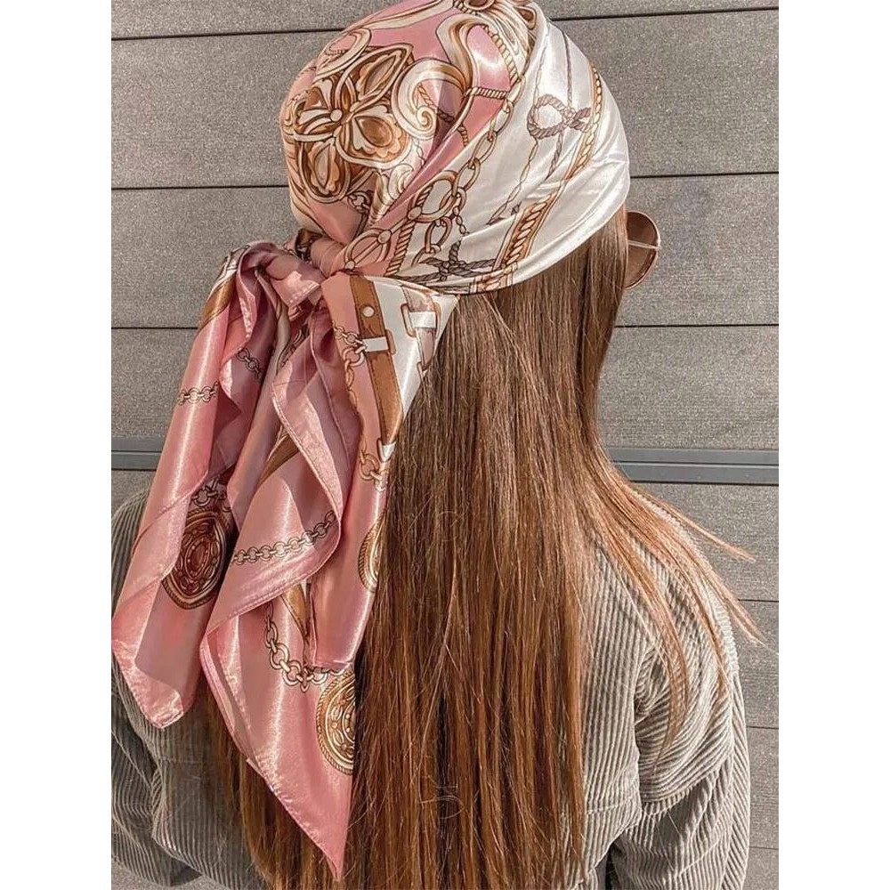 New Brand Print Headband Scarf Women90*90cm Silk Satin Banda图片
