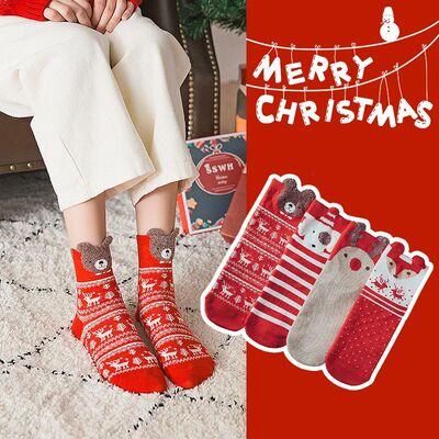 New Year Cartoon Christmas Socks Funny Elk Snowman Santa Cla