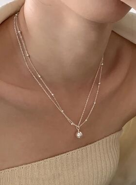 925 Bilayer Beads Chain Choker Spherical Pendant Necklaces F