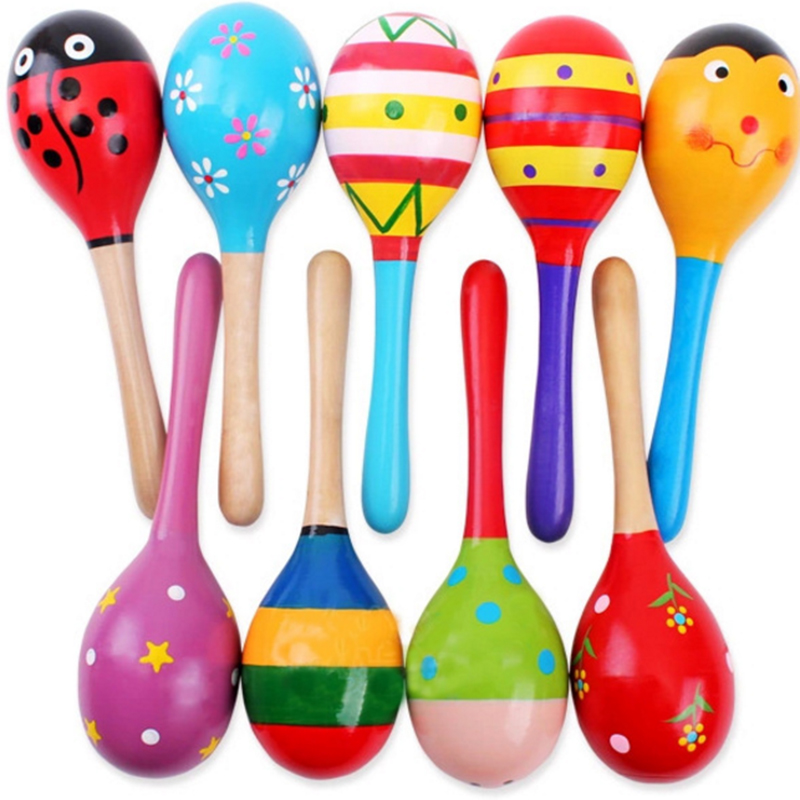 Baby Colorful Wooden Maracas Musical Instrument Rattles
