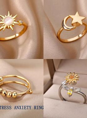 Anti Sss Anxiety Fidget Rings for Women Stainless Steel Sunf