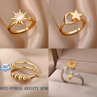 Anti for Steel Sunf Rings Stainless Fidget Anxiety Sss Women