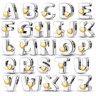 New Silver Plated Heart Shape A-Z Letter Charms Beads Fit Or