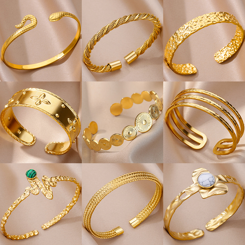 Stainless Steel Bangles Bracelet for Women Luxury Gold Plate