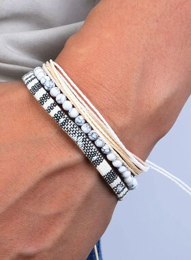 3pcs/set Men's Braided Bracelet Set, Natural Stone Couple's