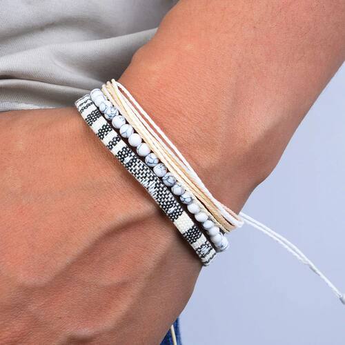 3pcs/set Men's Braided Bracelet Set, Natural Stone Couple's