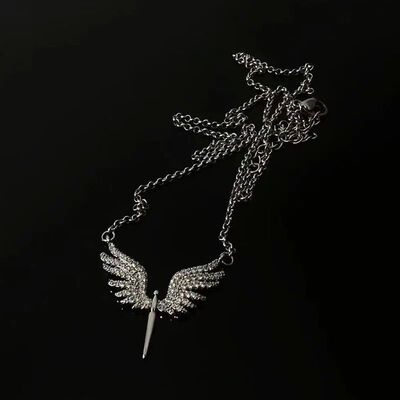 Shiny Rhinestone Angel Wing Necklace Niche Design Pendant Li