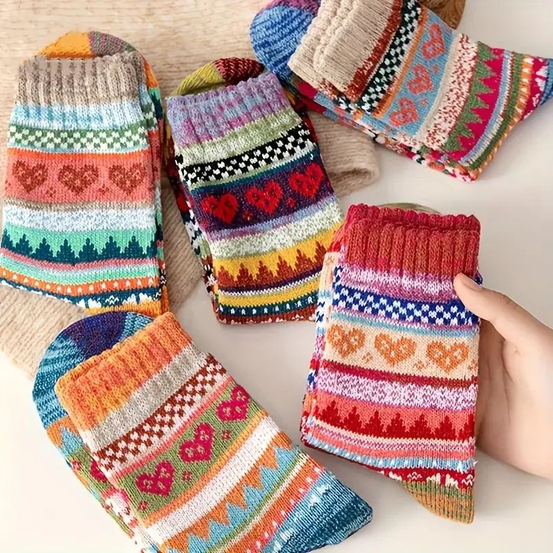 5 Pairs Women Socks Autumn Winter Thickened Warm Soft Comfor