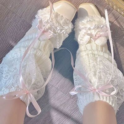 New Woman Leg Warmers Autumn and Winter Ribbon Lolita Black