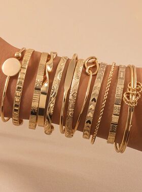 12 Pcs/Set Trendy Multilayer Open Bangles Set for Women Punk