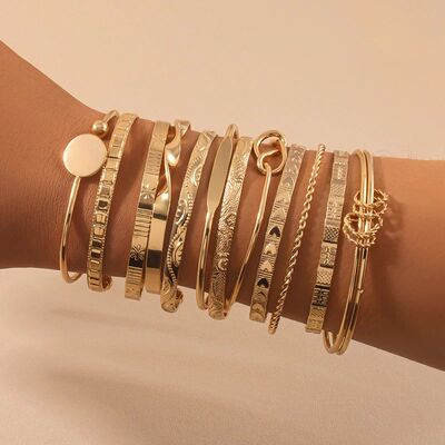 12 Pcs/Set Trendy Multilayer Open Bangles Set for Women Punk