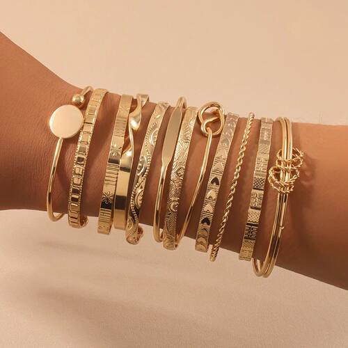 12 Pcs/Set Trendy Multilayer Open Bangles Set for Women Punk