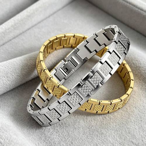 1pc Men's Stainless Steel Link Bracelet, Gold/Silver Tone Rh