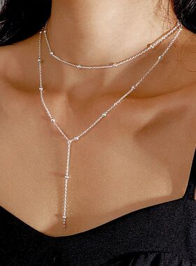 New Trendy 925 Sterling Silver Double Layer Bead Necklace Lo