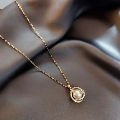 Beads Women's Neck Chain Kpop Pearl Pendant Necklace Gold Co
