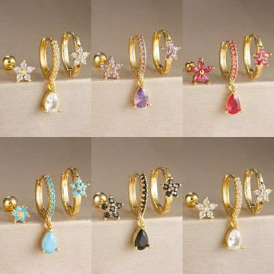 3PCS Stainless Steel Hoop Earrings Set for Women Luxury Crys