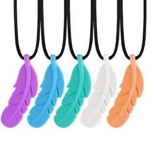 Silicone with Cool grade Feather Pendant Chew Food Necklace