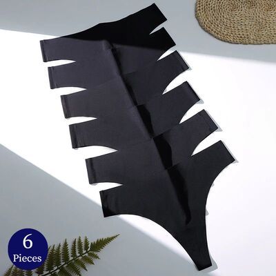 TrowBridge 6PCS/Set Women's Panties Black Female Thongs Brea