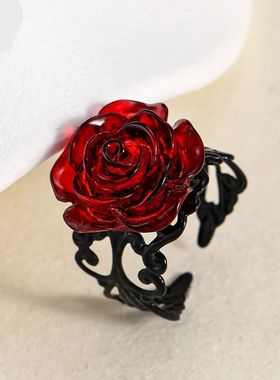 Punk Gothic Red Rose Ring Hollow Rings for Women Witch Pagan