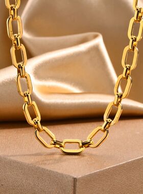 Chunky Gold Plated Link Necklace For Women, Stainless Steel