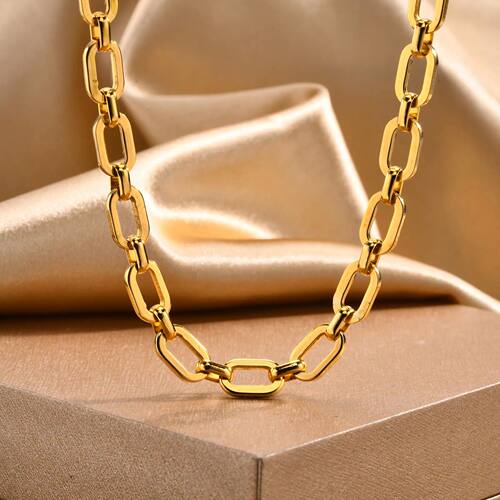Chunky Gold Plated Link Necklace For Women, Stainless Steel