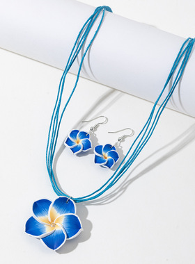 Flower Wax Rope Necklace Earrings Set Soft Pottery Paspora N