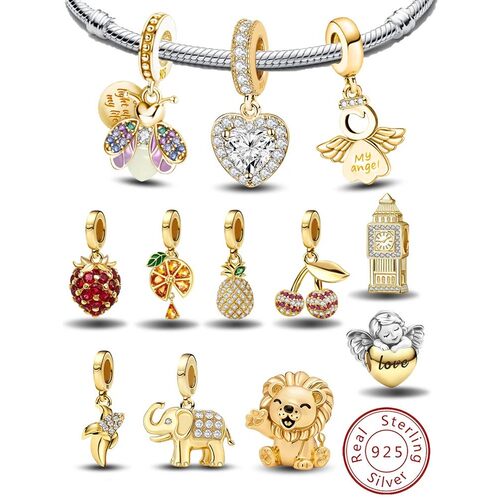 925 Sterling Silver Firefly Love Heart Golden Series Charms
