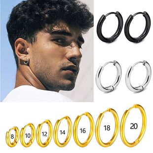 1 Pair Stainless Steel Hoop Earrings Women Men Gold Color Sm