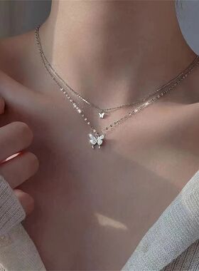 New Shiny Butterfly Necklace Ladies Exquisite Double Layer C