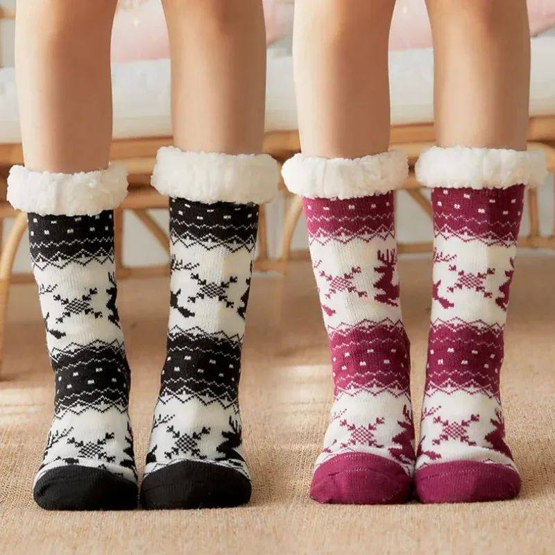 Christmas Gift Slippers Socks Women Winter Plush Soft Fuzzy