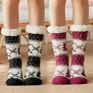Christmas Gift Slippers Socks Women Winter Plush Soft Fuzzy