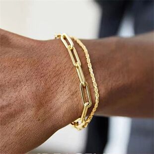 Multilayer Titanium Steel Chain Bracelet Men Gold Color Twis