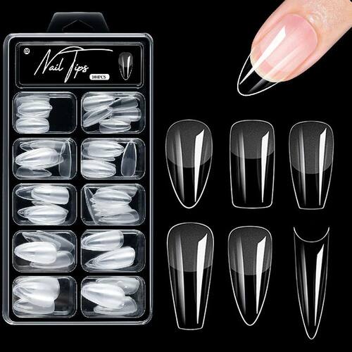 100pcs/box 10 types Fake Nail Tips Coffin Press on Nail Clea