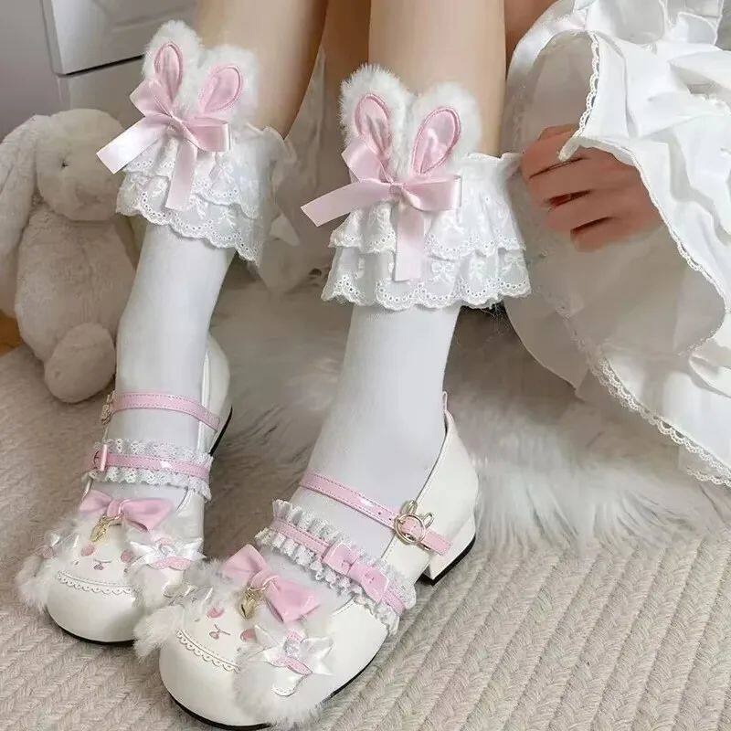 Lolita Sweet Rabbit Ear Socks Women Summer JK Bow Short Sock