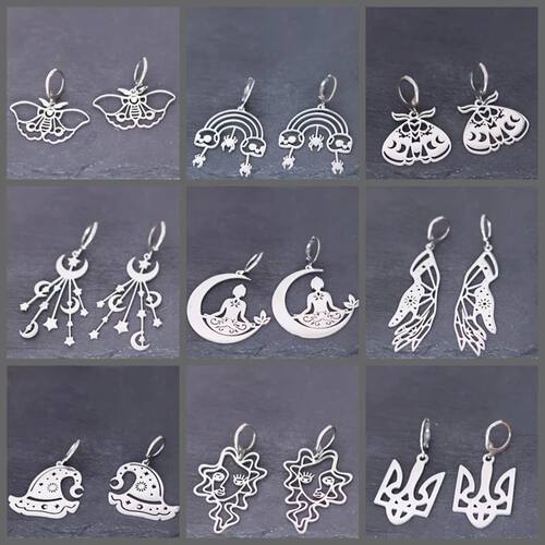 Stainless Steel Meditation Yoga Witch Hat Pendant Hoop Earri