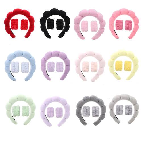 3Pcs Coral Fleece Washing Wristbands Terry Cloth Puffy Headb