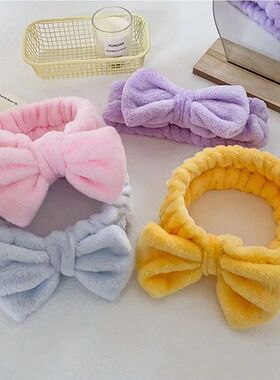 Soft Bow Spa Flannel Cosmetic Headbands Soft Color Fluffy Bo
