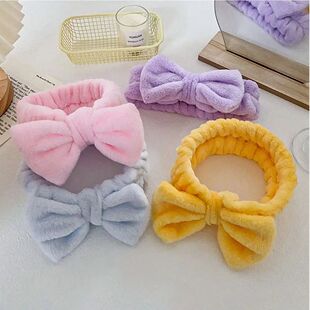 Flannel Cosmetic Headbands Soft Fluffy Spa Color Bow