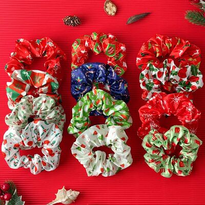 12PCS Christmas Hair Scrunchies Red Christmas Tree Elastic H