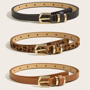 Leather Thin Metal Leopard Buckle Women Print for Retro Belt