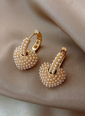 Popular Style Sweet Pearl Love Heart Dangle Earrings For Wom