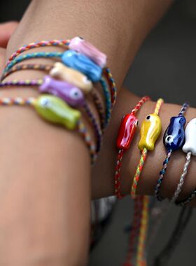 Set of 10Pcs Ceramic Fish Bracelet for Women Handmade Woven