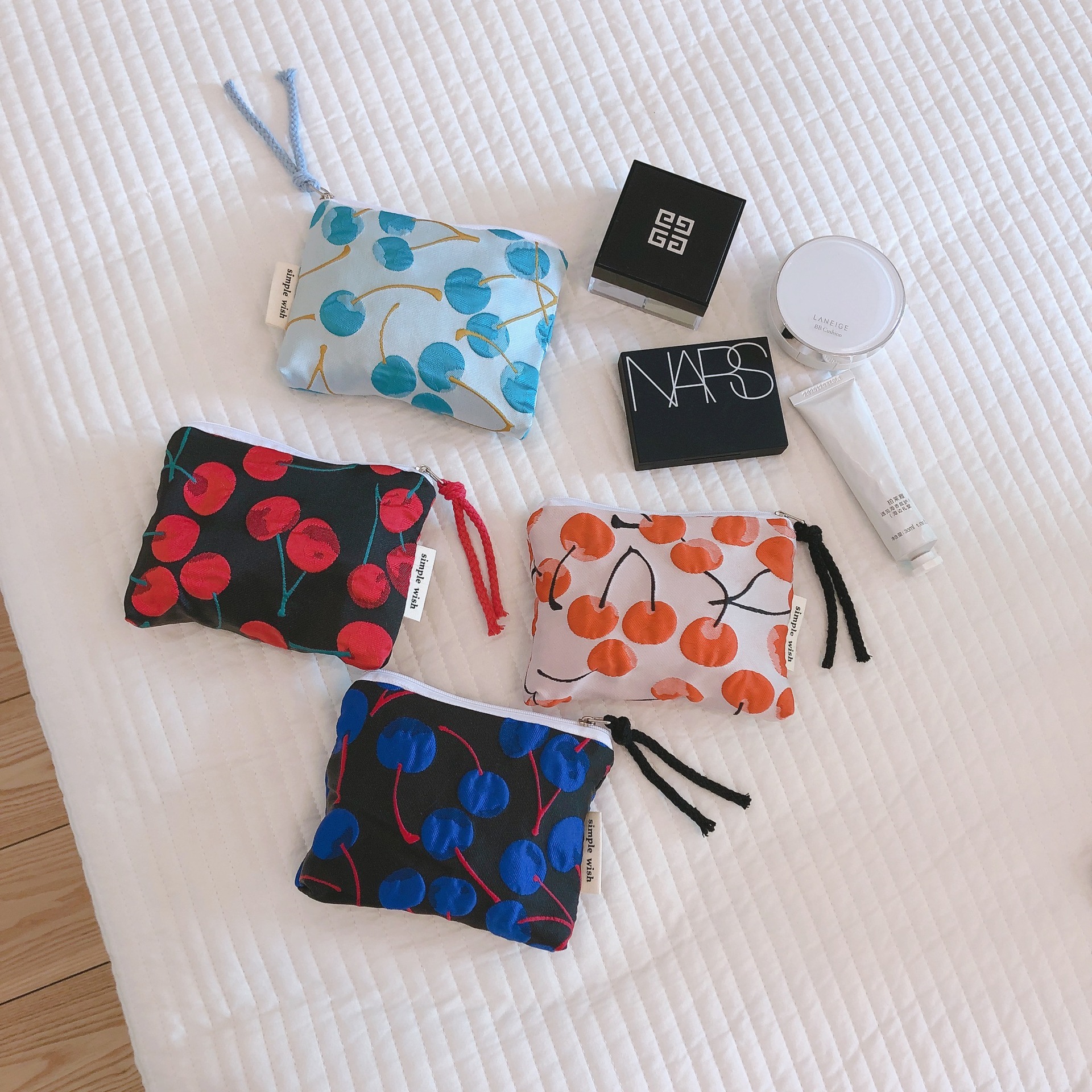 【君和布包】樱桃提花零钱包迷你拉链小布袋卡包口红耳机收纳袋