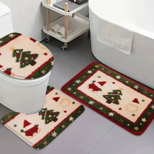 3pcs Christmas bathroom foot mats, home bathroom absorbent p