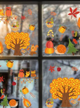 Thanksgiving Window Clings Maple Pumpkin Squirrel Stickers T