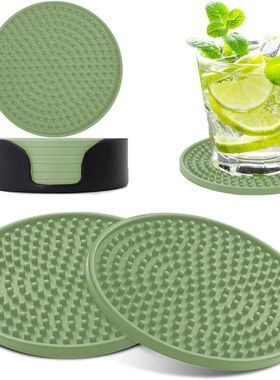 3/6pcs Silicone Drink Coaster And Stand Heat Resistant Cup T