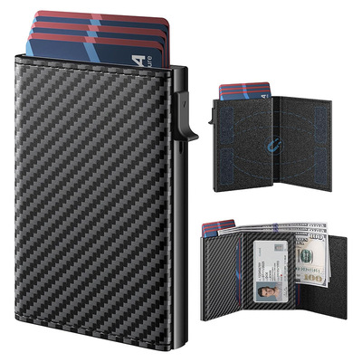 Wallet For Men - Aluminum Slim Carbon Fiber Leather Wallet，